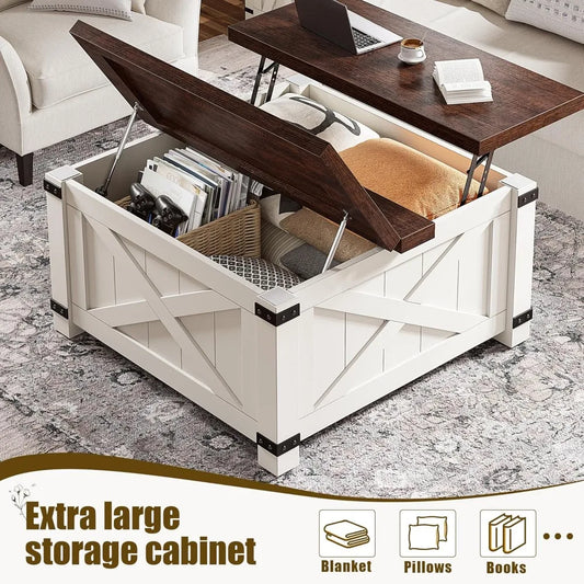 Lift Top Coffee Table with Storage, 35.7" W Square Coffee Tables for Living Room, Small Coffee Table with Large Hidden S