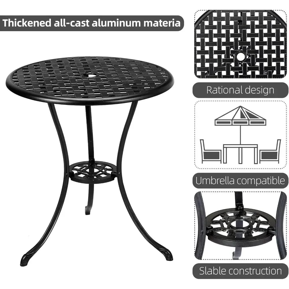 Cast Aluminum Patio Bistro Set with Umbrella Hole, 3 Piece Outdoor Bistro Set Rust-Resistant