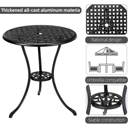 Cast Aluminum Patio Bistro Set with Umbrella Hole, 3 Piece Outdoor Bistro Set Rust-Resistant