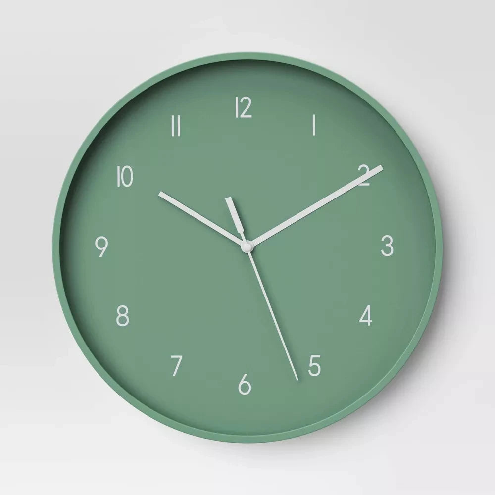 12" Wall Clock Battery Operated,Decorative Non-Ticking Silent Analog Wall Clock for Bathroom Kitchen Bedroom Living Room,Green