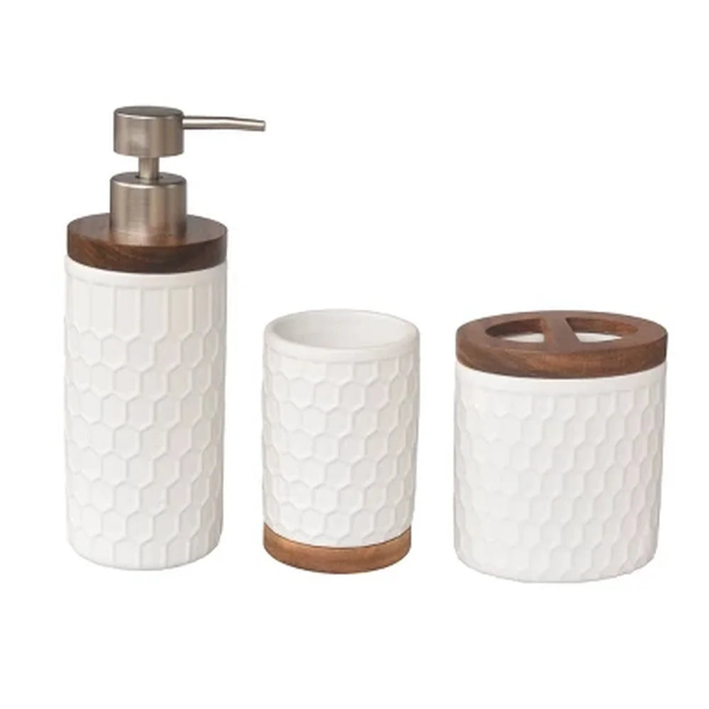 3pc Ceramic Wood Bath Accessories Set