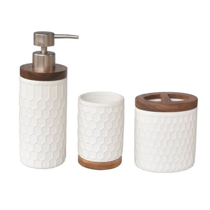 3pc Ceramic Wood Bath Accessories Set
