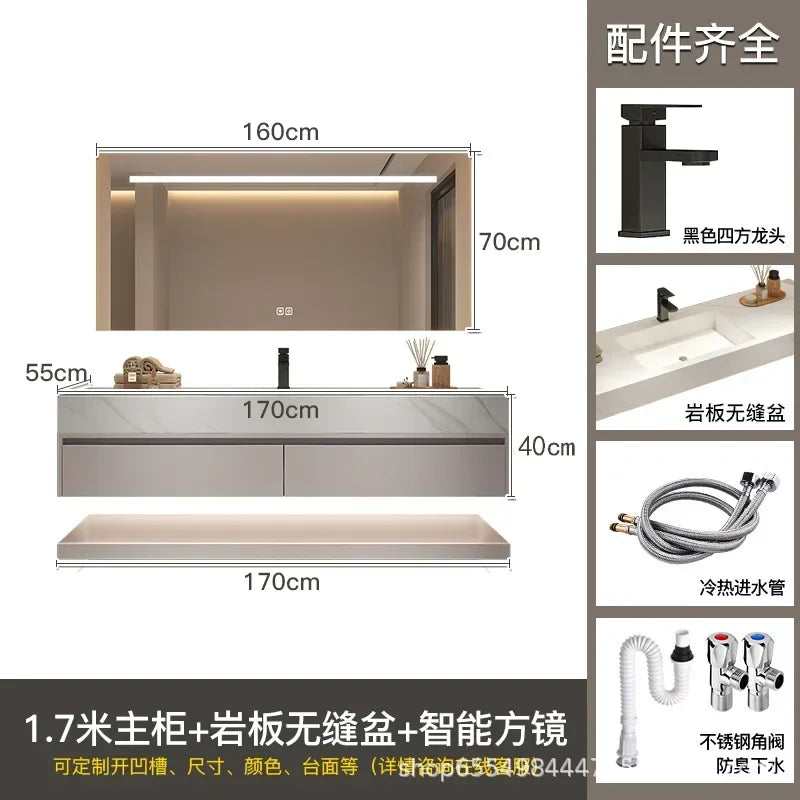 Modern Floating Vanity Bathroom Slate Integrated Basin Wall Mounted Bathroom Storage Cabinet Single Set Bathroom Vanity Sink Set