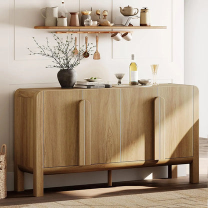63" W Large Buffet Sideboard Cabinet with Storages, Modern Buffet Table Coffee Bar Wine Bar Storage Curved Cabinet, Customized