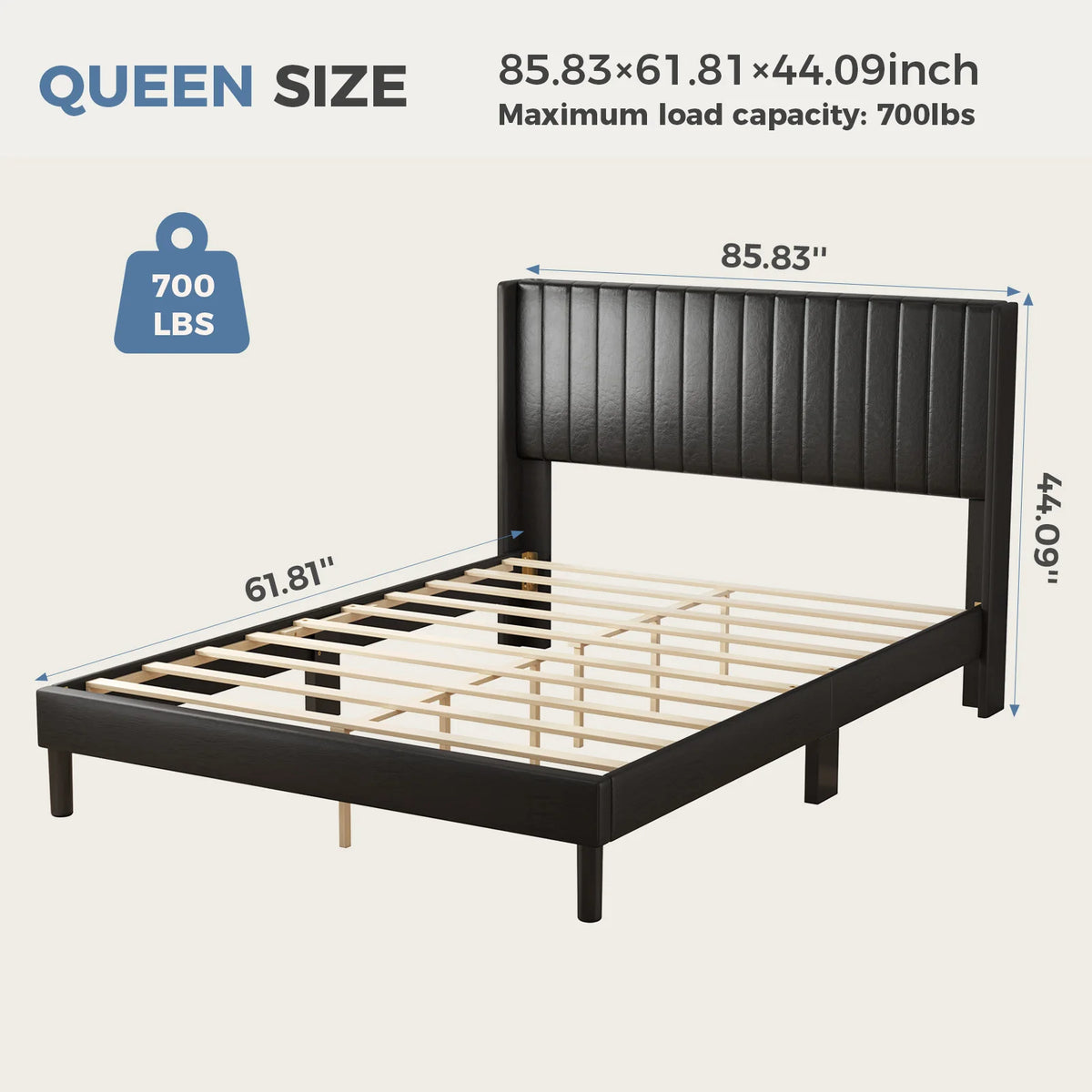 Basic Upholstered Platform Bed Frame with Modern Wingback Headboard Wooden Slats 800lbs Capacity No Box Spring Needed Easy Assembly For Bedroom