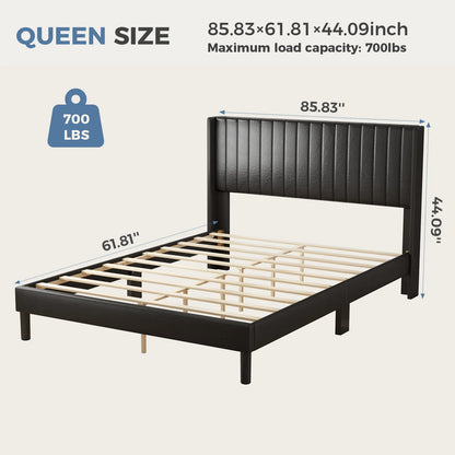 Basic Upholstered Platform Bed Frame with Modern Wingback Headboard Wooden Slats 800lbs Capacity No Box Spring Needed Easy Assembly For Bedroom