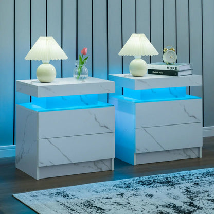Nightstand Set of 2 LED Nightstand with 2 Drawers,Night Stand  with LED Light,Bedside Table with Drawers for Bedroom