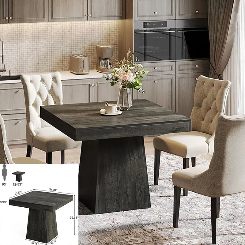 Black Dining Table for 4-6, Modern Kitchen Table with Tapered Wood Legs and Tabletop for Kitchen, Living Room