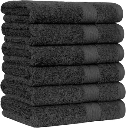 6 Piece Oversized 100% Cotton Bathroom Towel Set Fade Resistant Soft Absorbent 2 Bath 2 Hand 2 Washcloths Black