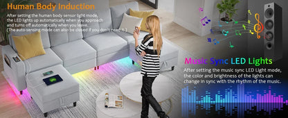 RPD4-LED Couches for Living Room.Modular Sectional Sofa Set Storage Ottomans.Oversized U Shapped