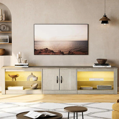 80 Inch TV Stand for 75/77/85/86 inch TVs, LED Gaming Entertainment Center for PS5 with Storage Cabinet &Adjustable Glas