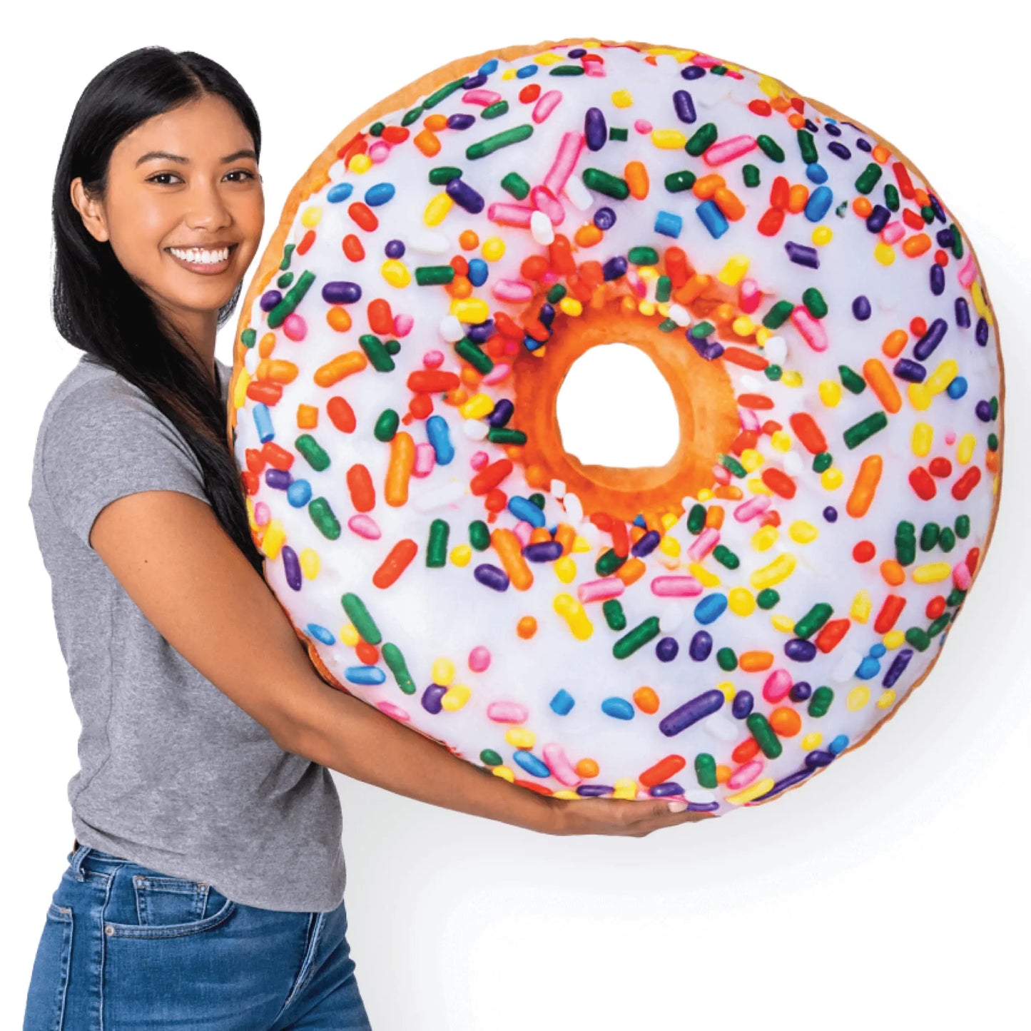 3D Sprinkle Donut Throw Pillow - Made with Super Soft & Ultra Premium Fabric - Cute, Comfortable, Plush Stuffed Doughnut Cake