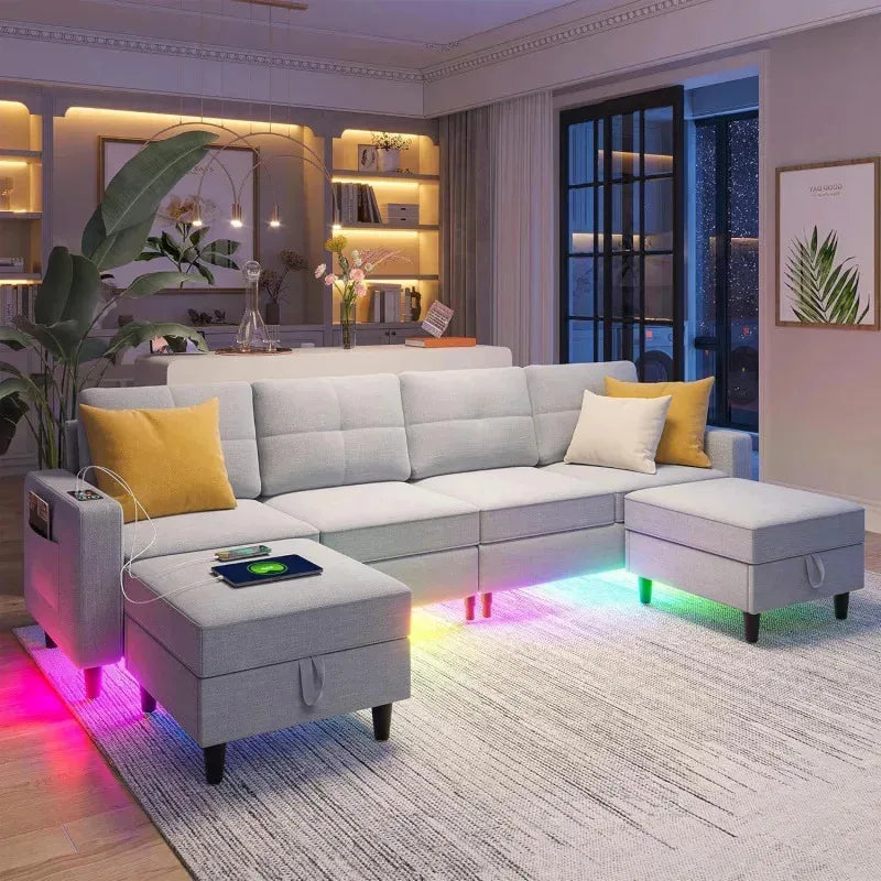 RPD4-LED Couches for Living Room.Modular Sectional Sofa Set Storage Ottomans.Oversized U Shapped