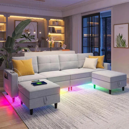 RPD4-LED Couches for Living Room.Modular Sectional Sofa Set Storage Ottomans.Oversized U Shapped