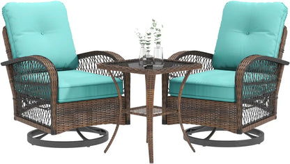 3 Pieces Patio Furniture Set, Outdoor Swivel Rocker Patio Chairs, Wicker Patio Bistro Set with Rocking Chair, Thickened Cushions