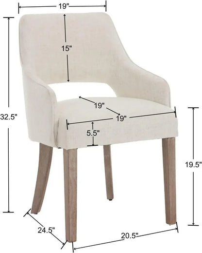 Linen Dining Chairs Set of 6 Upholstered Accent Chairs Side with Wood Legs for Living Room/Dining Room/Bedroom/Restaurant, Cream