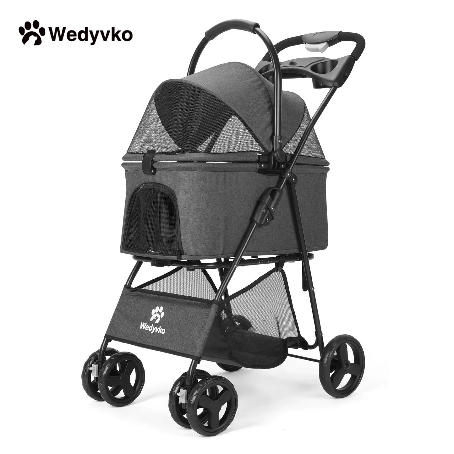 Luxury Detachable Pet Stroller Light Cup Holder Design Four-wheeled Universal Wheel Dog Cart Outdoor Travel Carrying Bag