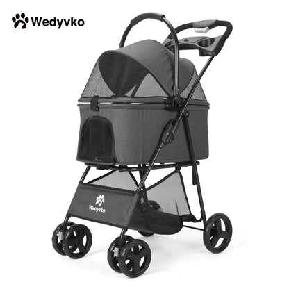 Luxury Detachable Pet Stroller Light Cup Holder Design Four-wheeled Universal Wheel Dog Cart Outdoor Travel Carrying Bag
