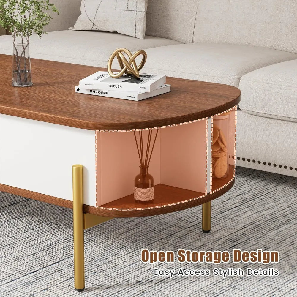 48" Oval Lift Top Coffee Table with Storage, Metal Legs &  Hidden Compartment