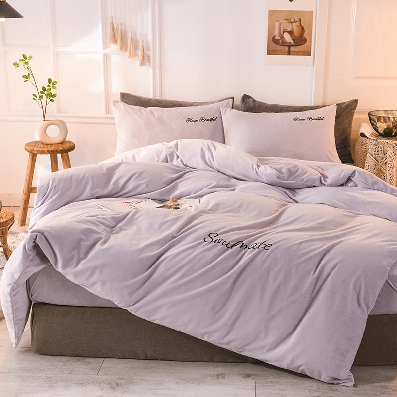 Winter warm milk velvet duvet cover 220x240 bedding set couple luxury double bed quilt cover twin full queen king size