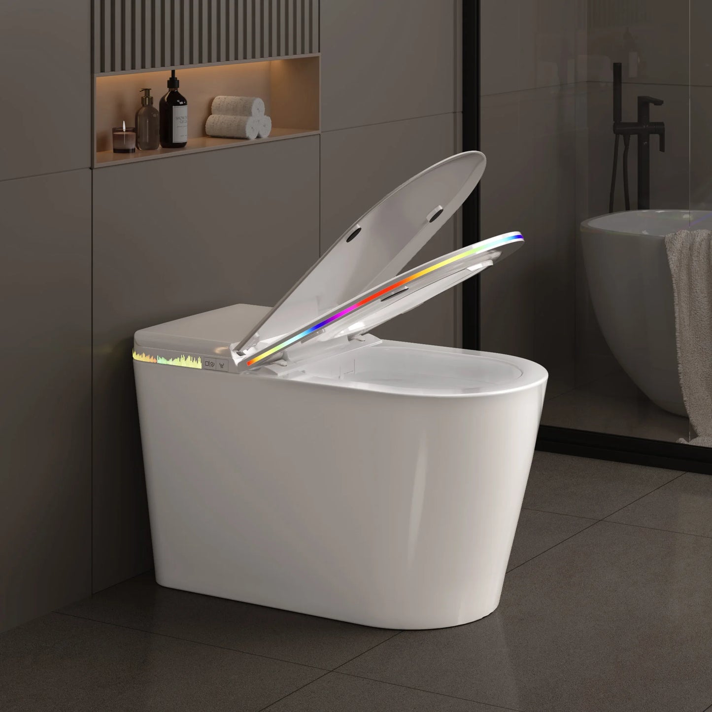 Smart Bidet Toilet Seat Heated Seat Self-Cleaning Nozzle Foam Shield Automatic Lid LED Display Remote Control for Kids Adults