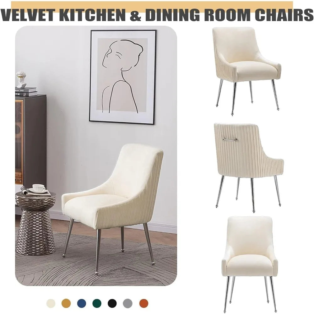 Dining Chairs Modern Style Velvet Upholstered Accent Chair Vanity Chair with Vertical Bar Tufted Chair with Silver Legs Set of 6