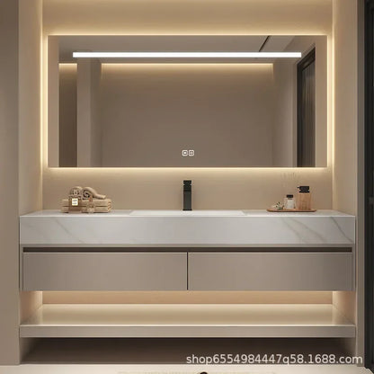 Modern Floating Vanity Bathroom Slate Integrated Basin Wall Mounted Bathroom Storage Cabinet Single Set Bathroom Vanity Sink Set