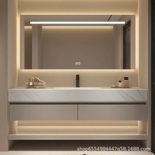 Modern Floating Vanity Bathroom Slate Integrated Basin Wall Mounted Bathroom Storage Cabinet Single Set Bathroom Vanity Sink Set