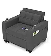 Sleeper Sofa Pullout Bed for Living Room.L Shaped Couch with Storage Chaise.USB.Cup Holder (Dark G