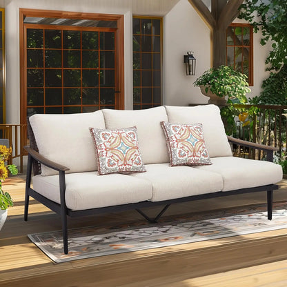 Patio Loveseat Sofa Furniture Metal Chair with Wicker Backrest & 6 Inches Cushion for Indoor, 51.77"(L) x 29.75"(W) x 33.86"(H).