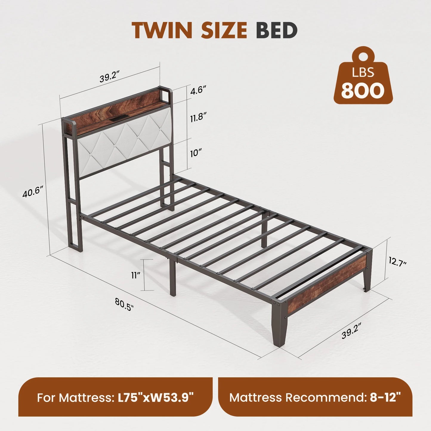 King Size Soft Pack Heavy Duty Metal Bed Frame with Headboard Charging Station 1100lbs Capacity Easy Assembly For Bedroom