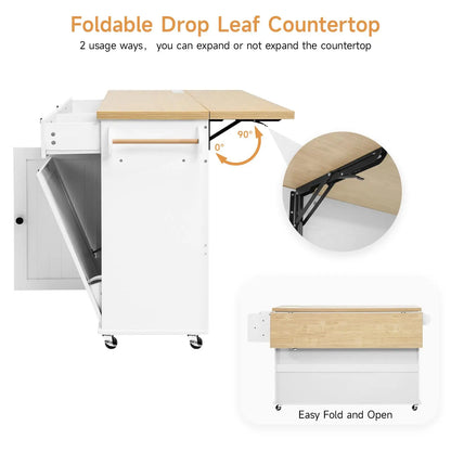 60" Mobile Kitchen Islands Rolling Trolleys Kitchen Island Table Drop Leaf Home Carts with Power Outlet Spice Towel Rack