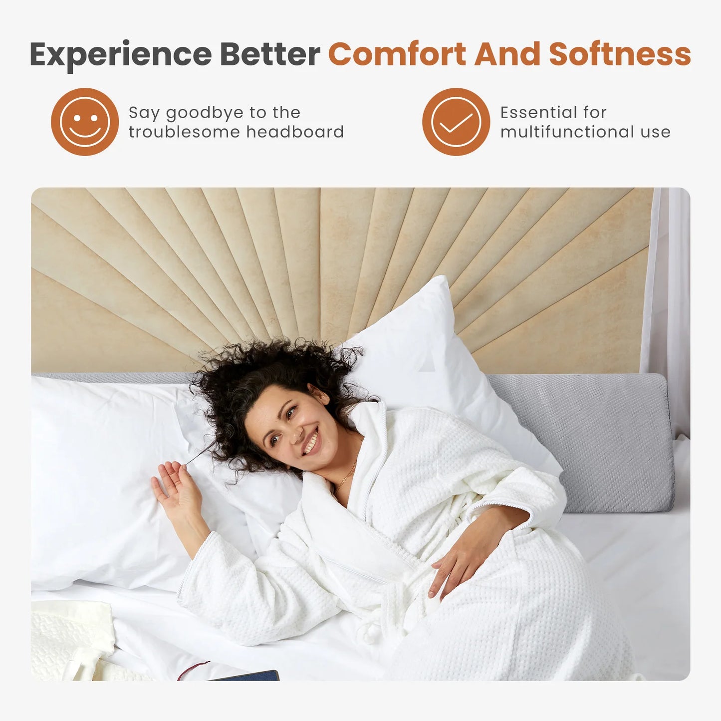 Headboard Wedge Pillow Memory Foam Pillow Ergonomic Neck Pillow Ventilated Cooling Bed Pillow with Removable Washable Cover