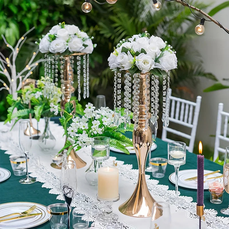 2/10 Pieces 21.3 Inch High Crystal Flower Stand, Wedding Centerpiece Crystal Flower Metal Vase, Christmas Halloween Decoration