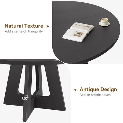 120 x 120 x 53 cm Round Dining Table for 4-6 People Space Saving Rustic Wooden Kitchen Table with Wood Base and Tabletop Black