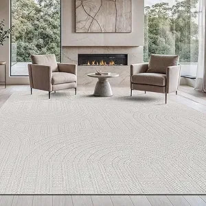 Micro Loop Area Rug Light Gray 9x12 Geometric Modern Luxury Circular Durable Soft Indoor Rugs for Living Dining Room
