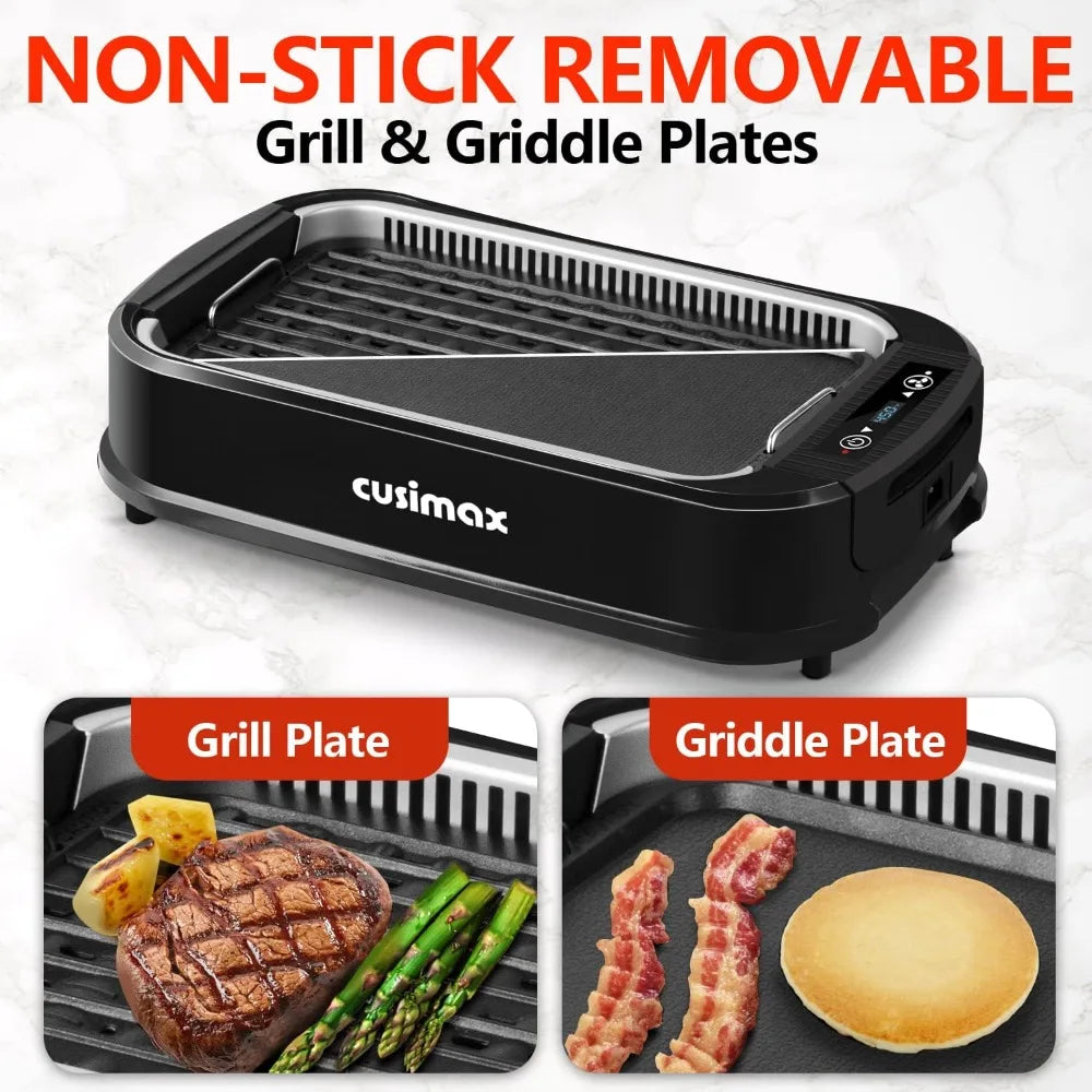CUSIMAX 1500W Indoor Electric Grill Smokeless Korean BBQ Griddle LED Smart Display Home Cooking Appliance
