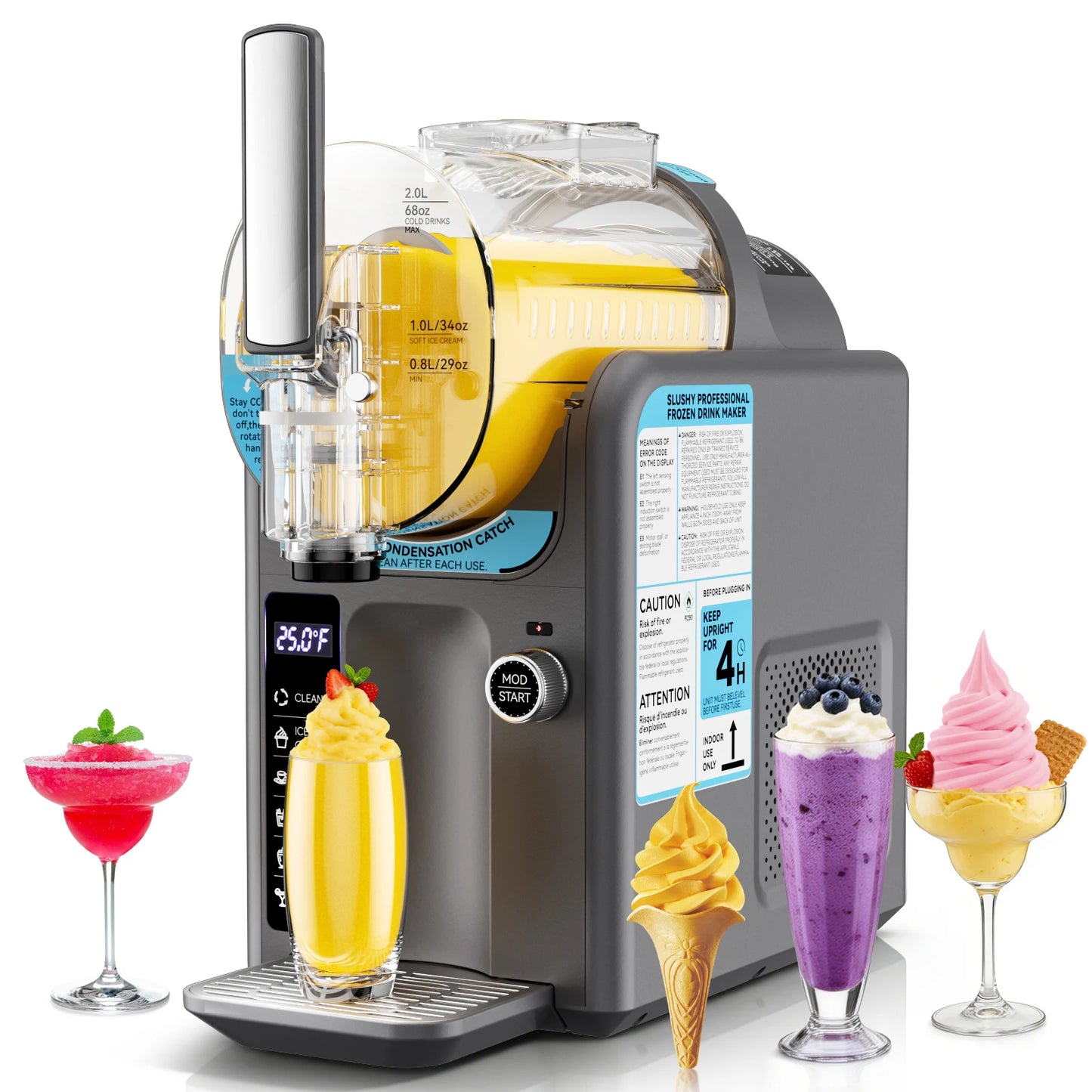 Slushie Machine for Home No Ice Needed,Frozen Drink Maker with LED Display & 6 Pre-Set Programs,Quiet Compressor Slushy Machine