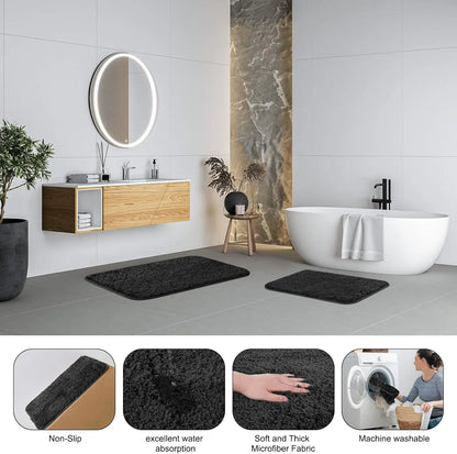 24PCS Black Bathroom Set. Shower Curtain, Rugs, Trash Can, Brush Holder, Soap Dispenser. Stylish & Functional.