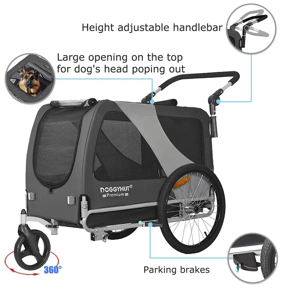 Premium Large XL Pet Bike Trailer amp Stroller for Large Sized Dog or Multiple Small Dogs,Low Center of Gravity,Parking Brakes,