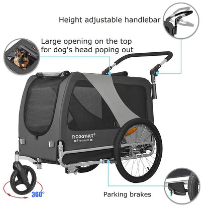 Premium Large XL Pet Bike Trailer amp Stroller for Large Sized Dog or Multiple Small Dogs,Low Center of Gravity,Parking Brakes,
