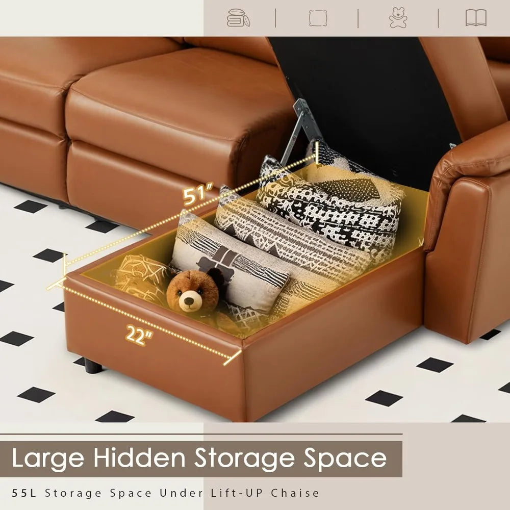 Electric Reclining Sofa with USB & Storage, 3-Seat Wall Hugger Sectional for Living Room Home Theater