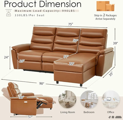 Electric Reclining Sofa with USB & Storage, 3-Seat Wall Hugger Sectional for Living Room Home Theater