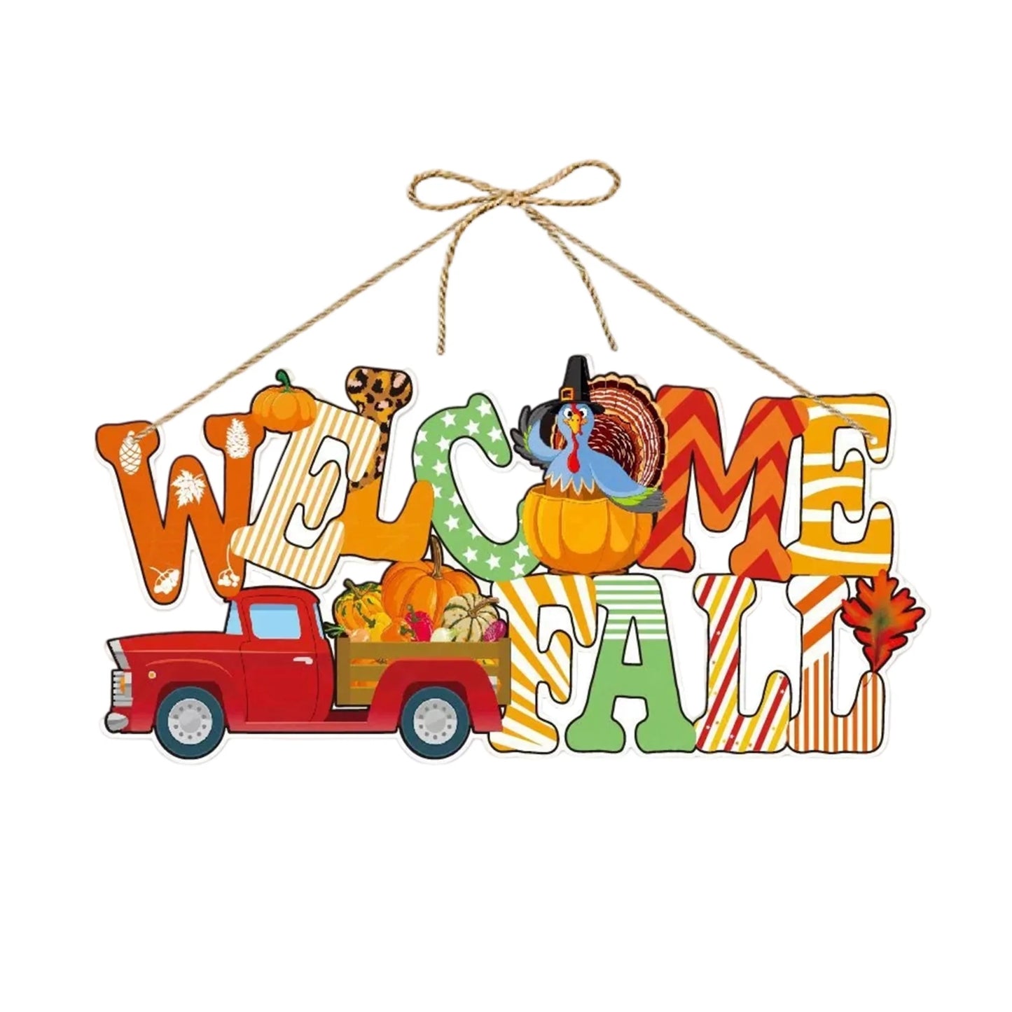 Thanksgiving Front Door Welcome Sign Turkey Pumpkin Car Hanging Decor Harvest Paper Wreath for Home Party Celebration