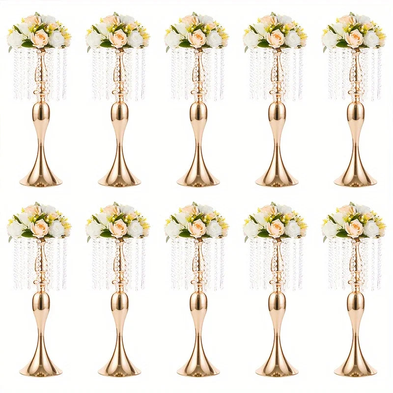 2/10 Pieces 21.3 Inch High Crystal Flower Stand, Wedding Centerpiece Crystal Flower Metal Vase, Christmas Halloween Decoration