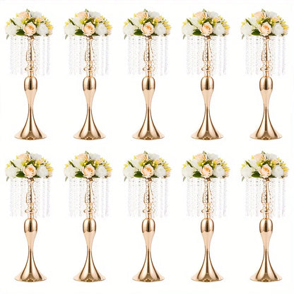 2/10 Pieces 21.3 Inch High Crystal Flower Stand, Wedding Centerpiece Crystal Flower Metal Vase, Christmas Halloween Decoration