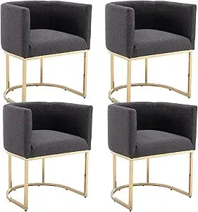 Velvet Dining Chairs Set of 4 Modern Barrel Arm Chairs with Chrome Metal Frame, Upholstered
