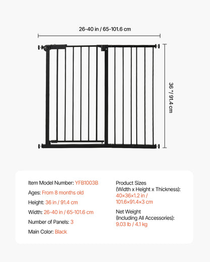 SucceBuy  Gate 28/30/36 Inches High Dog Gate Easy Step Walk Thru Child Pet Security Pressure Mount Kit Wall Cups Doorways