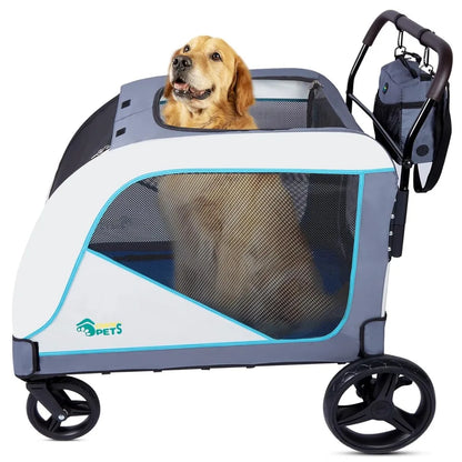 Extra-Large Dog Stroller for Large Dogs Up to 154lbs, with Hanging Storage Bag, Foldable Dog Wagon with Adjustable Handle
