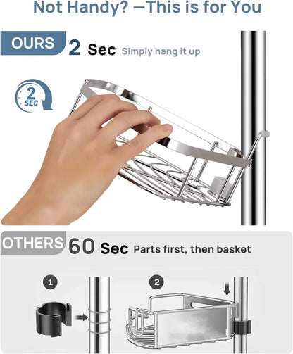 Rustproof Shower Corner Caddy Organizer for Bathroom 4 Adjustable Shelves with Tension Pole  for Bathtub Shampoo Accessories